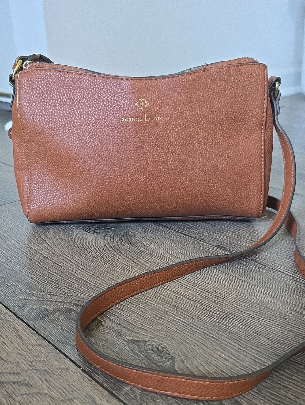 Nanette Lepore Pebbled Faux Leather Crossbody Bag Cognac Tan Quiet Luxury Preppy
